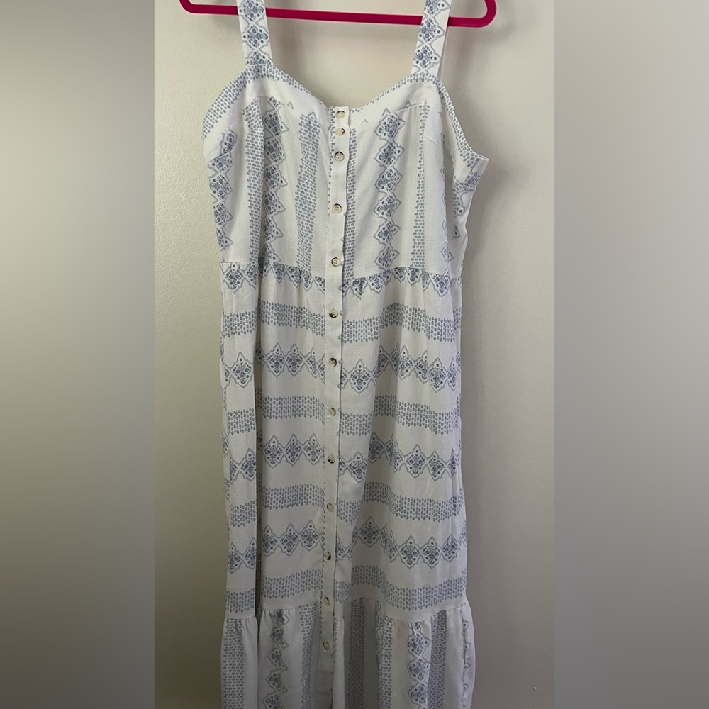 Lauren Lane for Sonoma Cream w Blue Patterned Sundress XL NEW